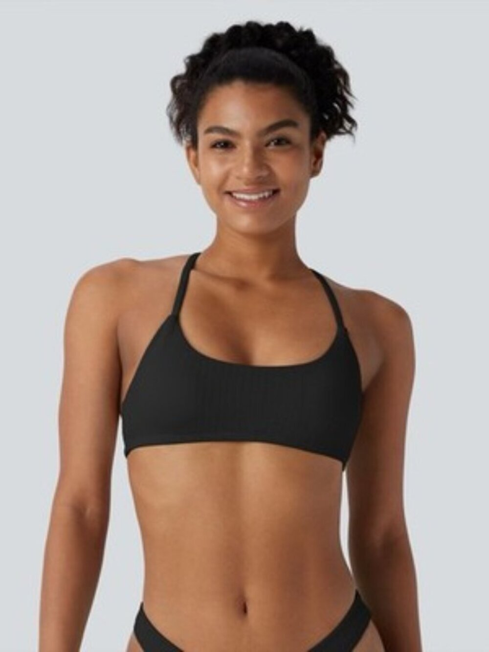 NEW Halara Ribbed Bikini Top Black Size XL Padded Adjustable NWT